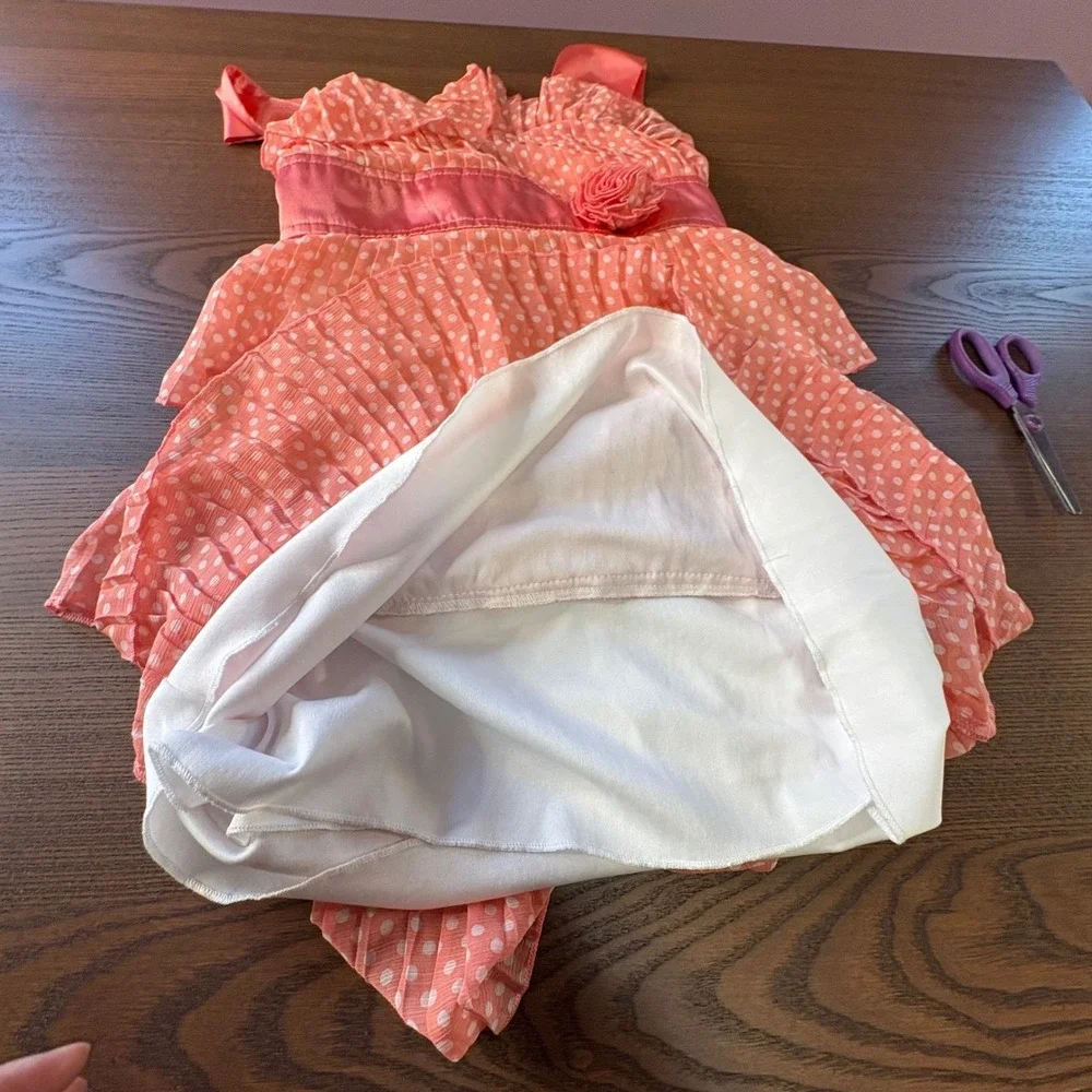 Candies‎ Girls Dress S Coral Pink Polka Dot Tiered Pleated Rosette Accent